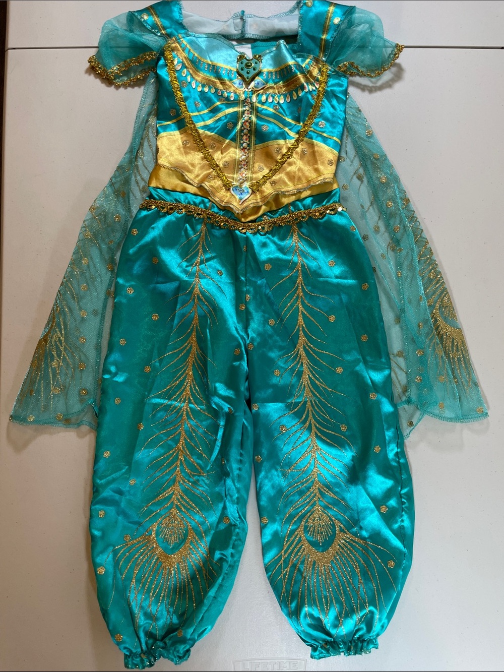 Disney Princess Jasmine Costume 2 Pc Teal Gold Peacock Halloween 4 5 6 6X